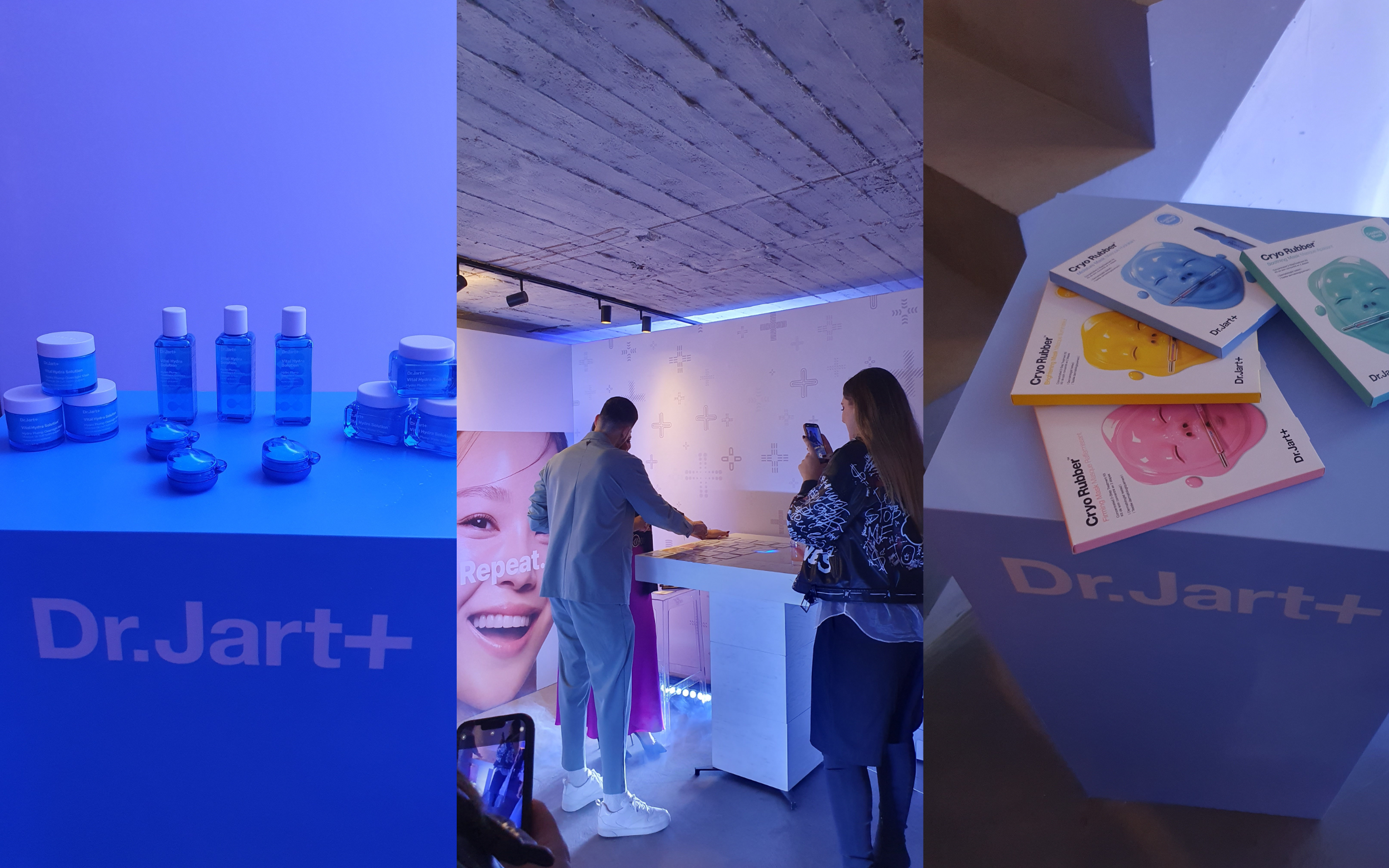 Dr.Jart+ products (left & right) and Cryo Rubber corner (center) with memory game (by Koreaculture.gr)